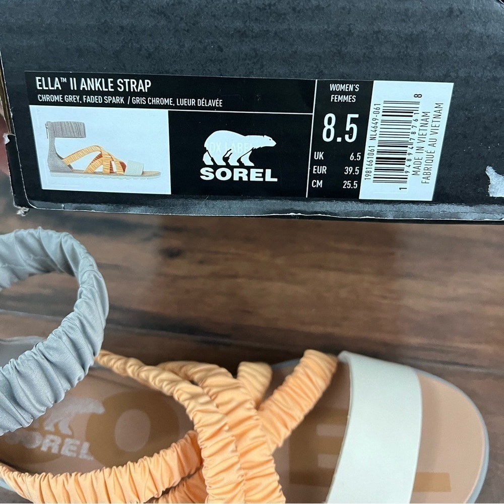NIB - SOREL Ella II Comfort Ruched Strappy Sandals - Chrome Grey - Size 8.5 - Picture 9 of 9